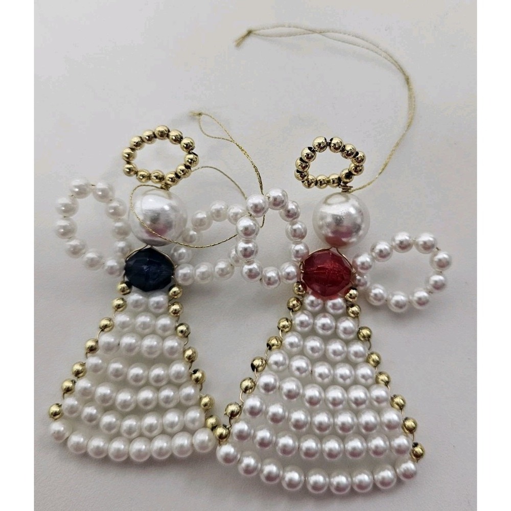 1970s Vintage Handmade Christmas Angel Beaded Ornaments Lot of 2